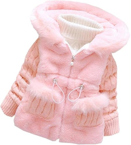 MQQUFF Baby Girls Infant Winter Knited Fur Outerwear Coats Snowsuit Clothing Jackets - 1