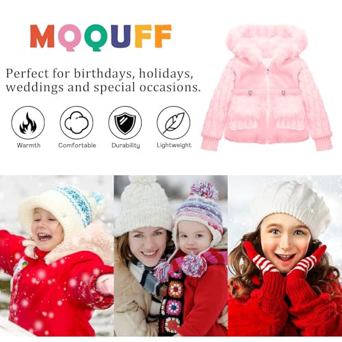 MQQUFF Baby Girls Infant Winter Knited Fur Outerwear Coats Snowsuit Clothing Jackets - 3