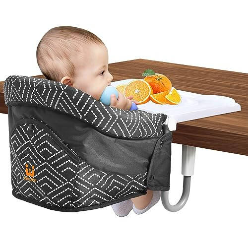 MTWML Hook On High Chair with Tray, Portable Baby High Chair That Attaches to Table, Clip On Fast Table High Chair for Babies and Toddlers. Baby Feeding Seat for Dining Table and Counter (Stripe-Black) - 32