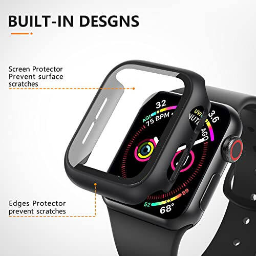 Mugust 3'lü Paket Apple Watch SE 44mm Series 6 Series 5 Series 4 Sert PC Kılıfı Temperli Cam Ekran Koruyucu Su Geçirmez Çizilmeye Dayanıklı Ultra İnce Koruyucu Kılıf iWatch 44mm (Siyah) - 3