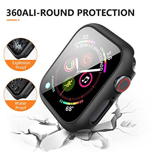 Mugust 3'lü Paket Apple Watch SE 44mm Series 6 Series 5 Series 4 Sert PC Kılıfı Temperli Cam Ekran Koruyucu Su Geçirmez Çizilmeye Dayanıklı Ultra İnce Koruyucu Kılıf iWatch 44mm (Siyah) - 4