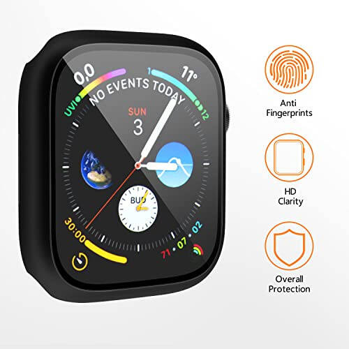 Mugust 3'lü Paket Apple Watch SE 44mm Series 6 Series 5 Series 4 Sert PC Kılıfı Temperli Cam Ekran Koruyucu Su Geçirmez Çizilmeye Dayanıklı Ultra İnce Koruyucu Kılıf iWatch 44mm (Siyah) - 7