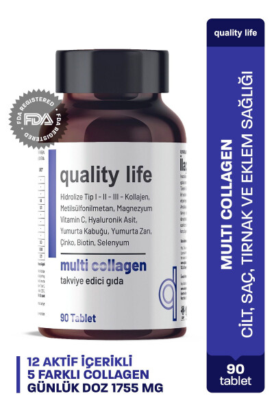 Multi Collagen 90 Tablets - Type 1-2-3-5-10 Collagen MSM Magnesium Vitamin C Eggshell Membrane Zinc - 1