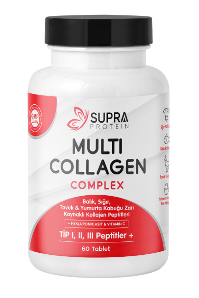 Multi Collagen Complex 60 Tablets - 5 Types of Collagen Blend + Hyaluronic Acid & Vitamin C - 9