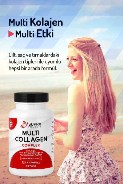 Multi Collagen Complex 60 Tablets - 5 Types of Collagen Blend + Hyaluronic Acid & Vitamin C - 11