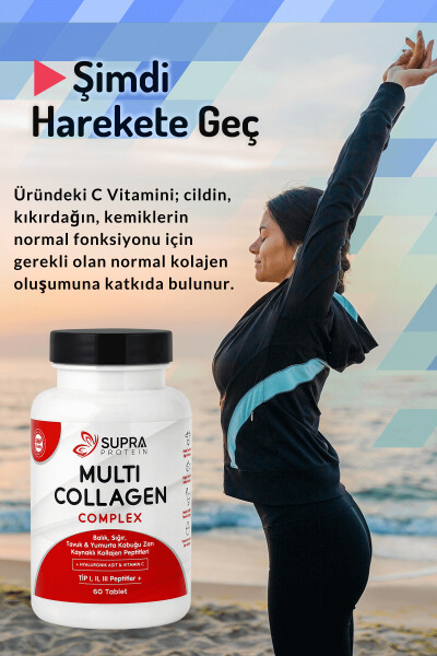 Multi Collagen Complex 60 Tablets - 5 Types of Collagen Blend + Hyaluronic Acid & Vitamin C - 12