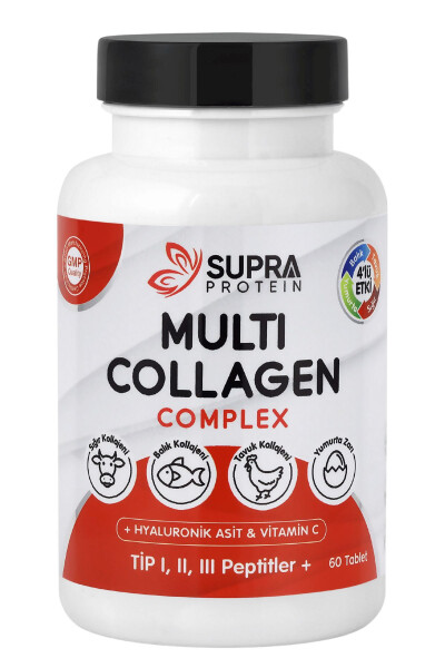 Multi Collagen Complex 60 Tablets - 5 Types of Collagen Blend + Hyaluronic Acid & Vitamin C - 1