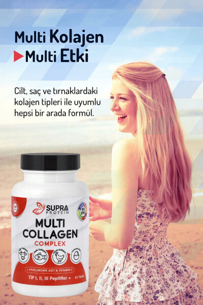 Multi Collagen Complex 60 Tablets - 5 Types of Collagen Blend + Hyaluronic Acid & Vitamin C - 5