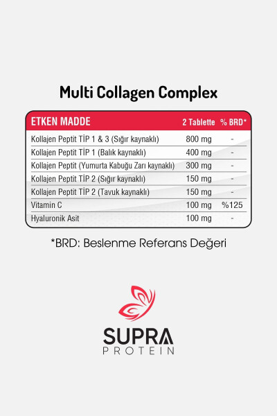 Multi Collagen Complex 60 Tablets - 5 Types of Collagen Blend + Hyaluronic Acid & Vitamin C - 7