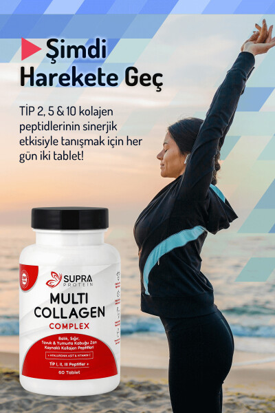 Multi Collagen Complex 60 Tablets - 5 Types of Collagen Blend + Hyaluronic Acid & Vitamin C - 20