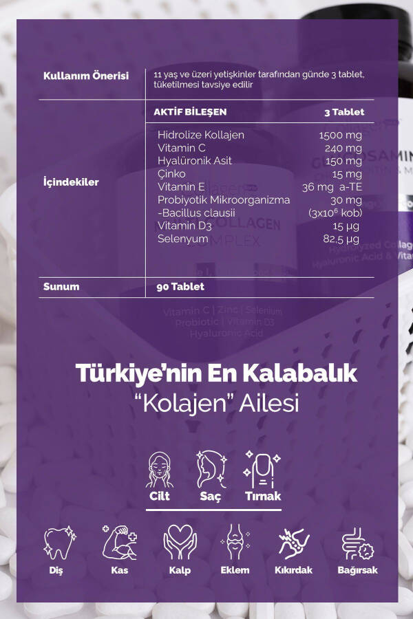 Multi Kolajen Kompleks, Probiyotik & Multivitamin 1500 mg x 90 Tablet - 3