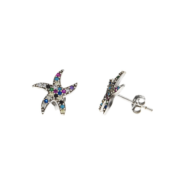 Multicolor Zircon Stone Starfish Design 925 Sterling Silver Women's Earrings - 9