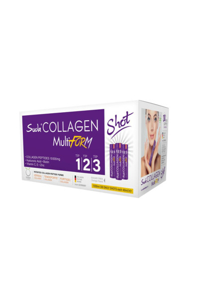 MultiForm Orange Flavored Collagen 40mlx30 Shot 10000 mg Collagen Peptides Type 1 - Type 2 - Type 3 - 6