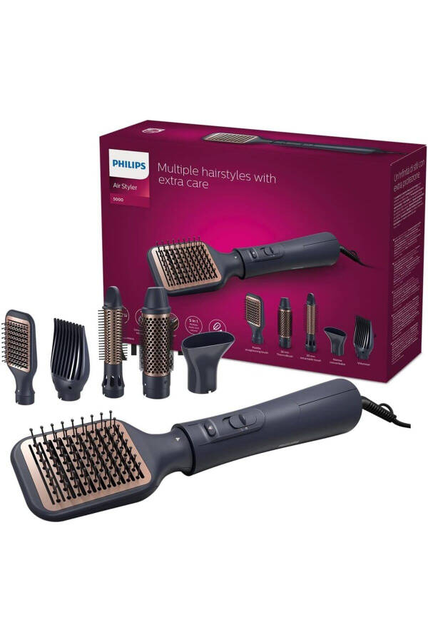 Multifunctional Hair Styling Comb with Argan Oil, Navy Blue, Thermo Brush Head - 2