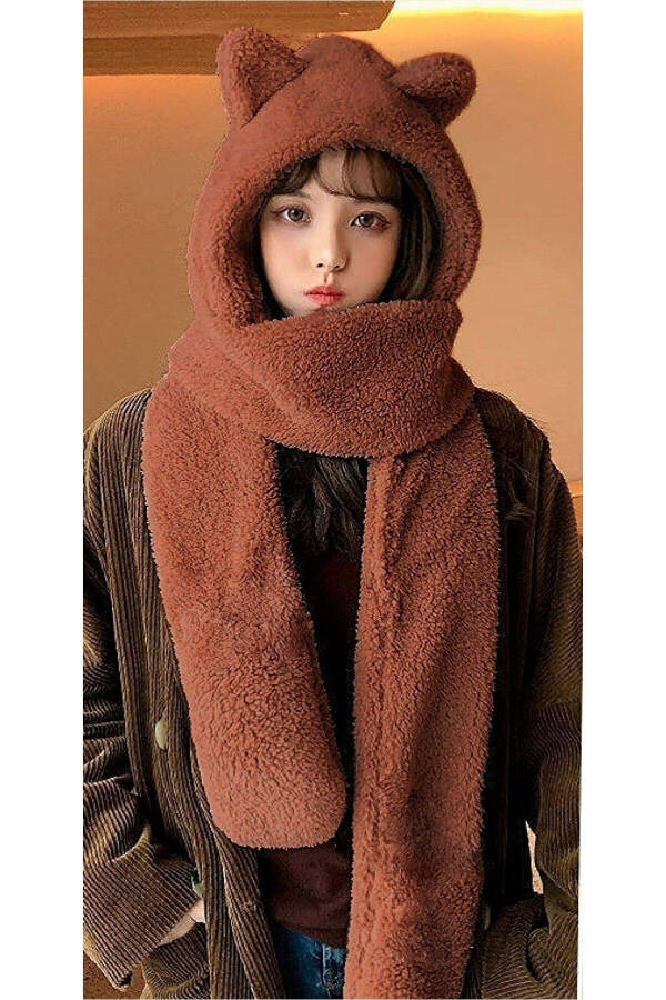 Multifunctional Korean Style Plush Earmuff Hoodie Hat Winter Women Scarf Neck Warmer Shawl - 3