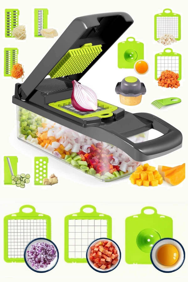 Multifunctional Vegetable Chopper Deluxe Grater Container Vegetable Potato Slicer Chopper Kitchen Set - 7