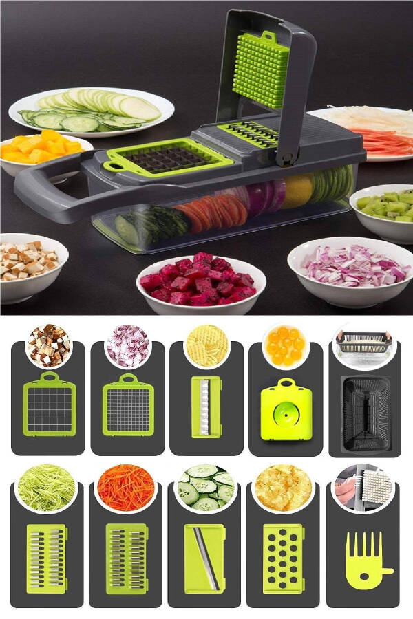 Multifunctional Vegetable Chopper Deluxe Grater Container Vegetable Potato Slicer Chopper Kitchen Set - 8