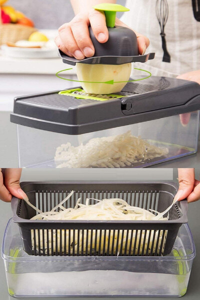 Multifunctional Vegetable Chopper Deluxe Grater Container Vegetable Potato Slicer Chopper Kitchen Set - 10