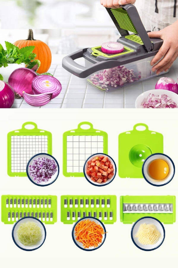 Multifunctional Vegetable Chopper Deluxe Grater Container Vegetable Potato Slicer Chopper Kitchen Set - 12