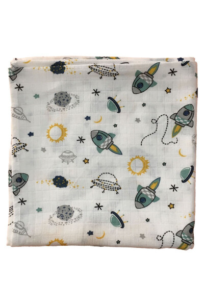 Multipurpose Muslin Blanket 80x80cm Newborn 100% Cotton Oeko-tex Certified Space Travel - 2