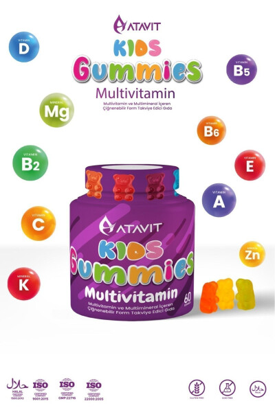 Multivitamin A,C,E,D3,B3.B5.B6.B12.Biotin,Iodine Gummies Kids - 5