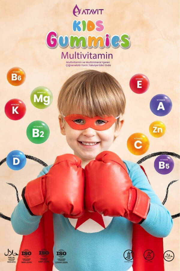 Multivitamin A,C,E,D3,B3.B5.B6.B12.Biotin,Iodine Gummies Kids - 7