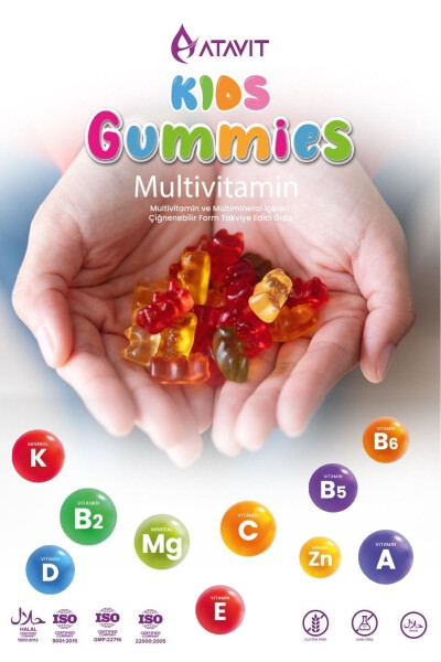 Multivitamin A,C,E,D3,B3.B5.B6.B12.Biyo틴,İyot Sakızları Çocuklar - 8