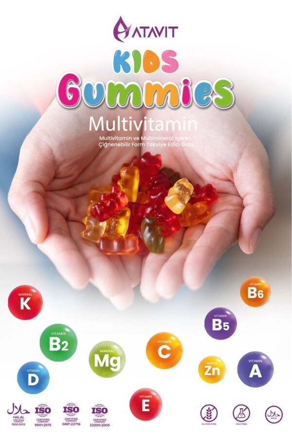 Multivitamin A,C,E,D3,B3.B5.B6.B12.Biyo틴,İyot Sakızları Çocuklar - 4