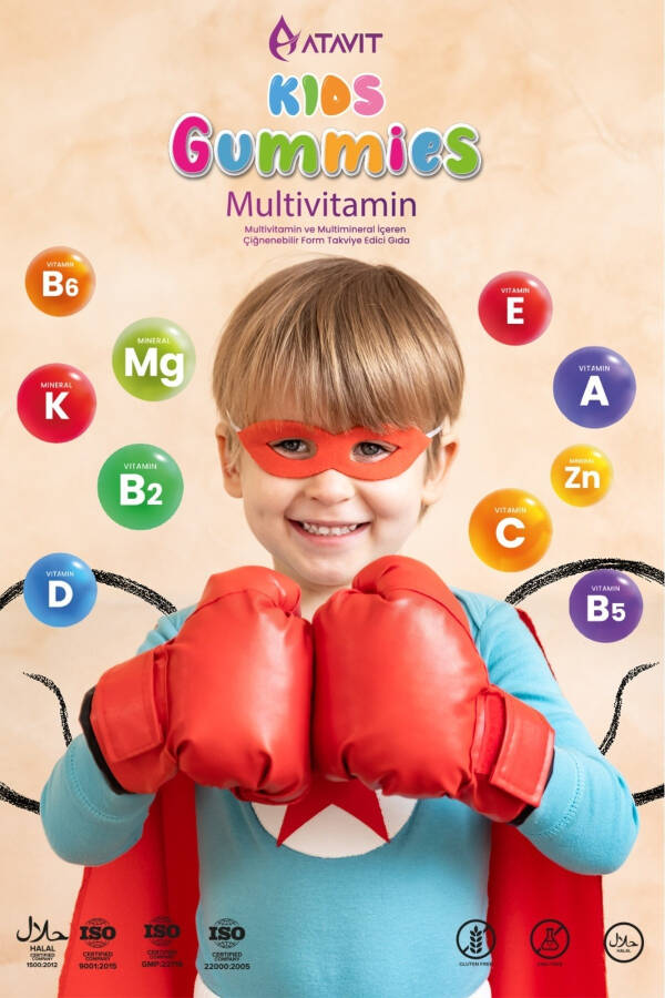 Multivitamin A,C,E,D3,B3.B5.B6.B12.Biyo틴,İyot Sakızları Çocuklar - 10