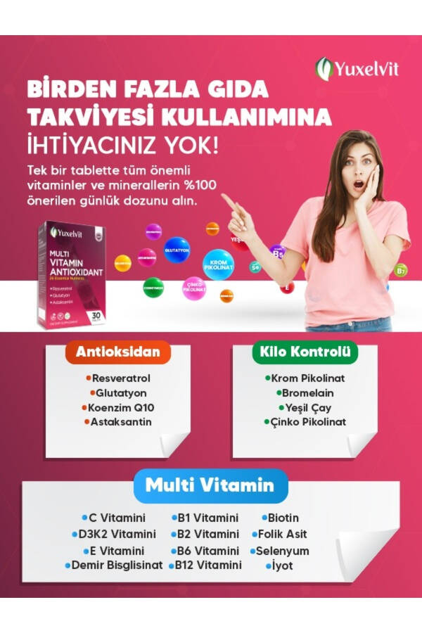 Multivitamin Antioxidant Resveratrol Glutathione 30 Tablets - 2