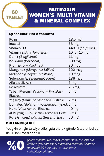 Multivitamin Kadın - Multivitamin & Mineral Kompleksi 60 Tablet - 9