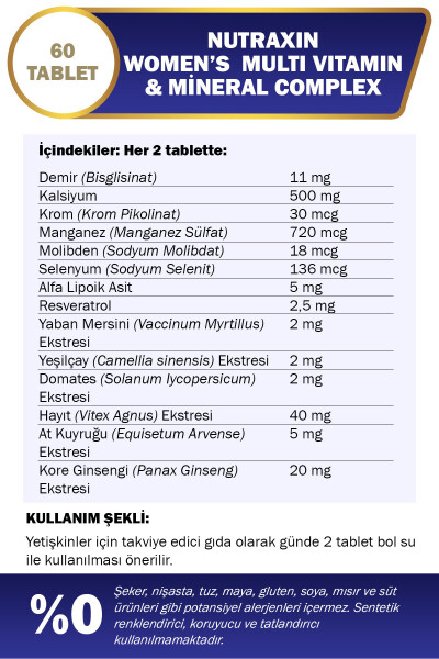 Multivitamin Kadın - Multivitamin & Mineral Kompleksi 60 Tablet - 10