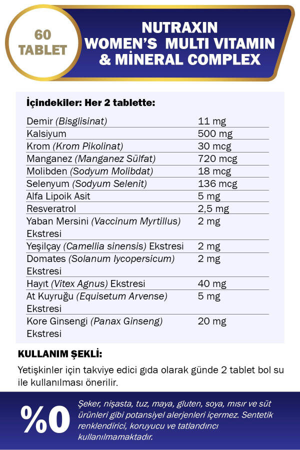 Multivitamin Mineral Kompleksi 60 Tablet Ayollar uchun - 4