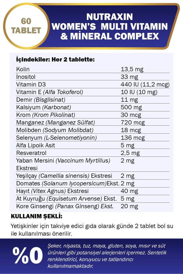 Multivitamin Mineral Kompleksi 60 Tablet Kadınlara Özel - 3