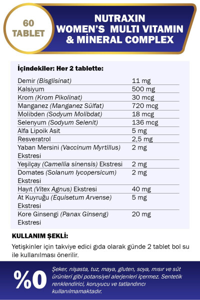 Multivitamin Mineral Kompleksi 60 Tablet Kadınlara Özel - 4