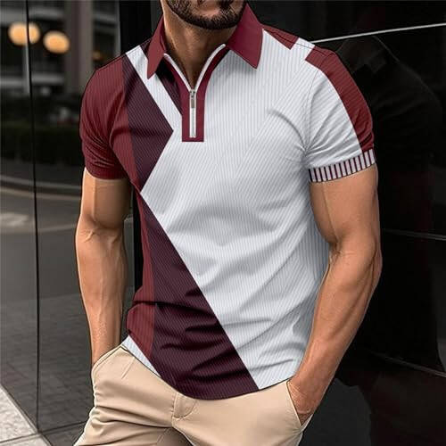 Muscularfit Mens Golf Shirts Short Sleeve Color Block Quarter Zipper Polo Shirt Summer Casual Trendy Outfits Clothing 2024 - 2