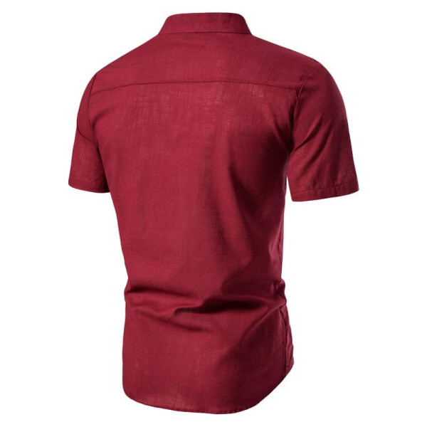 Muscularfit Mens Henley Casual Loose Fit Cotton Linen Shirt Summer Light Weight Short Sleeve Solid Color Button Polo T Shirts - 3