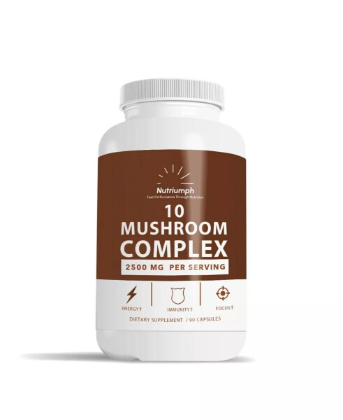 MUSHROOM COMPLEX - Diqqat va Enerji Qo'shimchasi - 10 Ta'sirli Zotli Qo'ziqorinlar - Arslon Yeli, Reishi, Korditseps, Chaga, Maitake, Shitake, Tovuq Qanoti Qo'ziqorinlari | 90 Kapsula Rangsiz - 1