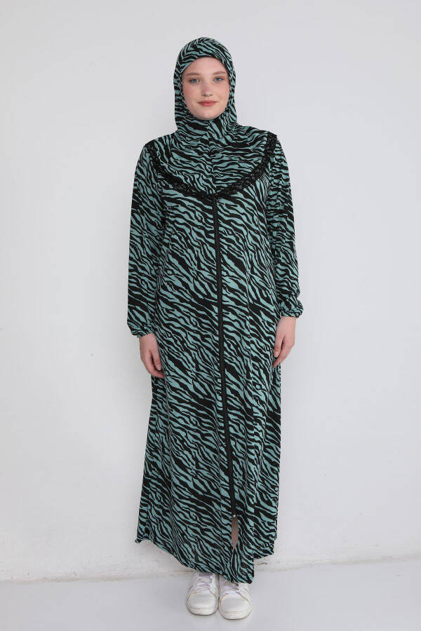 Muslim Prayer Dress with Hijab and Zipper for Women - 1