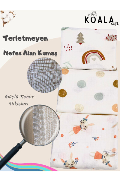 Müslin Battaniye 3'lü Set (80X80CM) | oeko-tex Müslin Kumaş | Yenidoğan Bebek İçin Yumuşak Havlu, kundak - 12