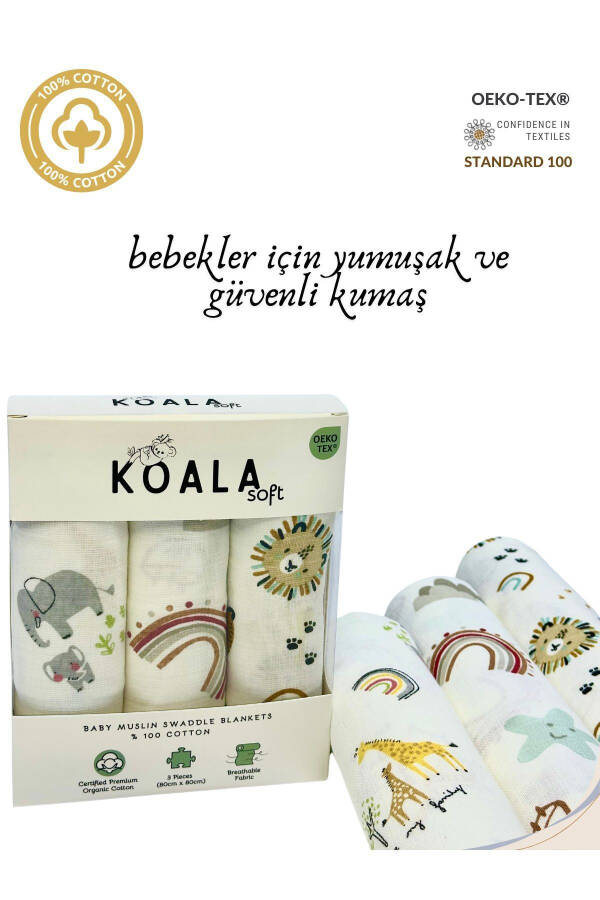 Muslin Blanket 3-Piece Set (80X80CM) | oeko-tex Muslin Fabric | Soft Towel for Newborn Baby, Swaddle - 30