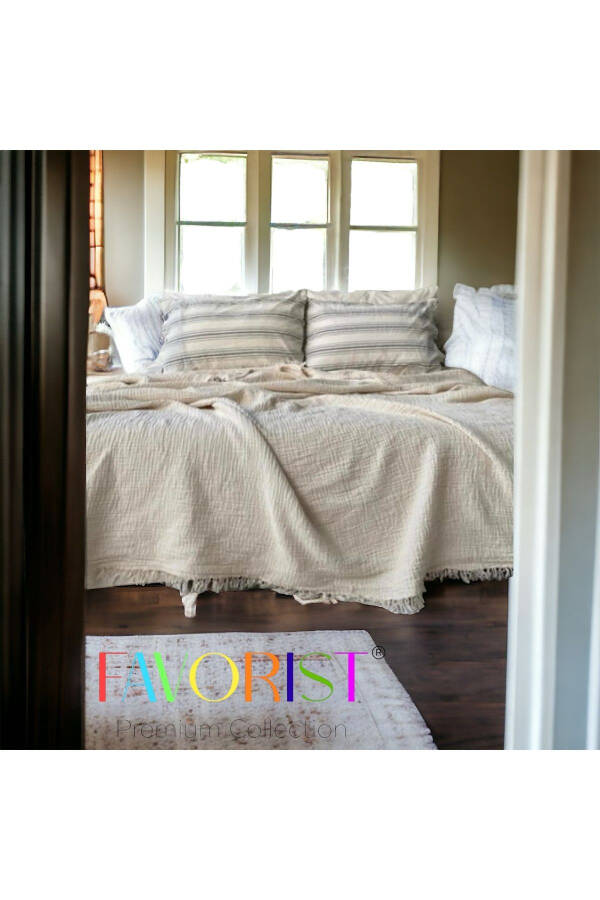 Muslin Double Bed King Size Natural Organic Bedspread (WITH PILLOWCASE GIFT) - 2