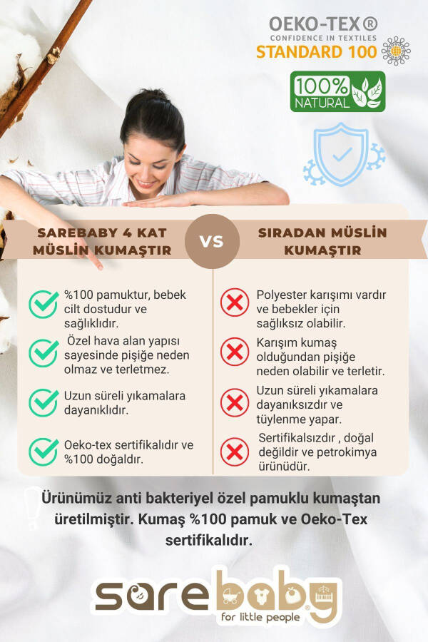 Müslin Uyku Tulumu 0.5 Tog Yazlık Uyku Tulumu Oeko-tex Sertifikalı %100 Doğal Pamuk - 3