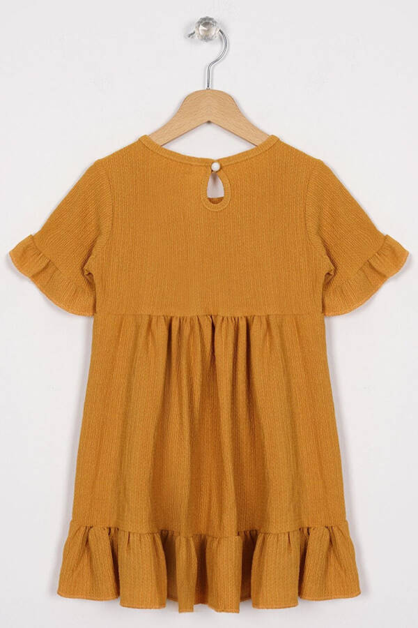 Mustard Yellow Girls' Dress with Peter Pan Collar, Short Sleeves, Ruffles and Buttons - 3