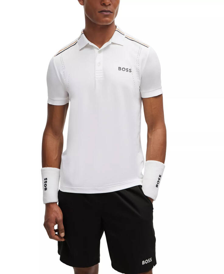 Мужская поло-рубашка в полоску Slim Fit Matteo Berrettini Signature White - 5