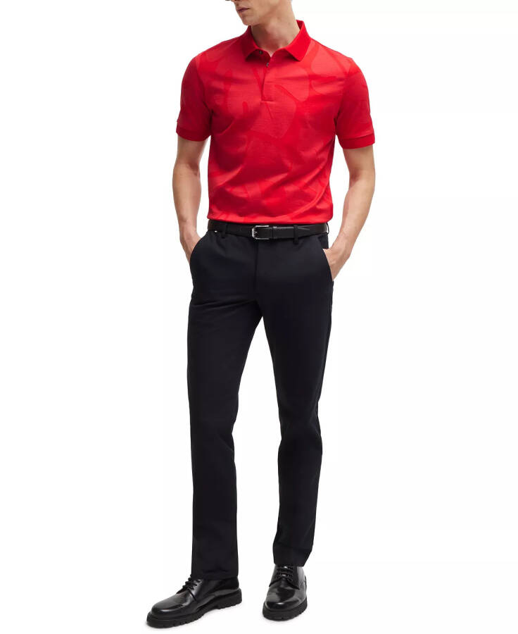 Мужская Поло с Листьями Монстеры Slim Fit Ярко-Красный - 6