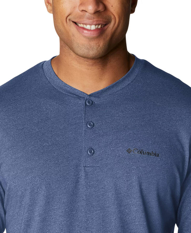 Мужская футболка Henley с длинным рукавом с логотипом Thistletown Hills Tech Dark Mountain Heather, Sky Blue - 2