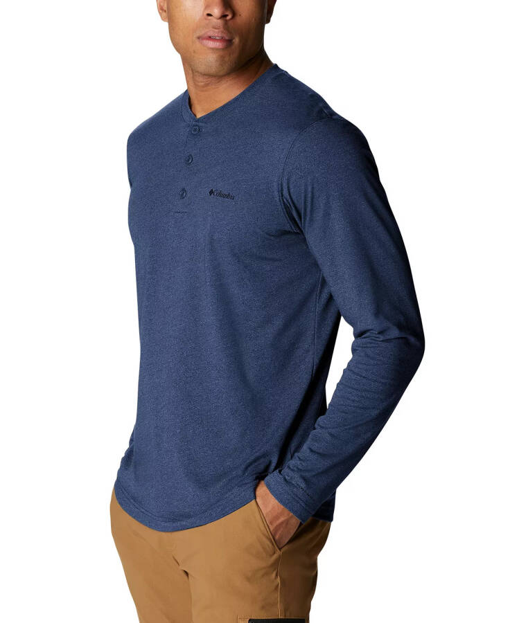 Мужская футболка Henley с длинным рукавом с логотипом Thistletown Hills Tech Dark Mountain Heather, Sky Blue - 5