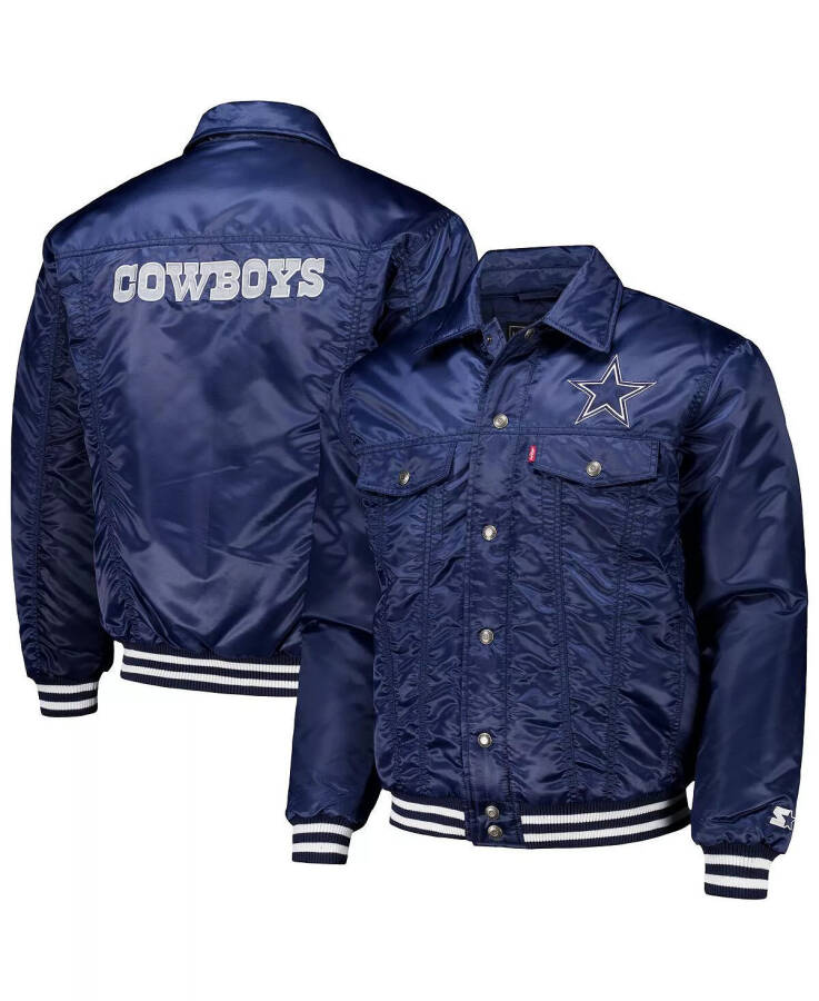 Мужская куртка-бомбер Dallas Cowboys Silver Tab Trucker от Starter Navy с полной застежкой-кнопкой Navy - 1