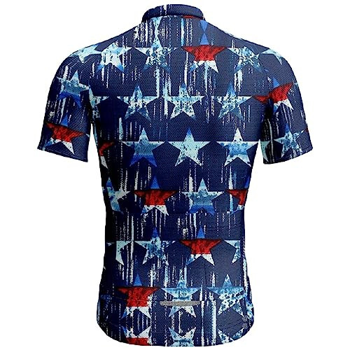 Мужская веломайка 4 июля с коротким рукавом Pro Road Bike Bicycle Shirt с полной молнией и стоячим воротником - 4